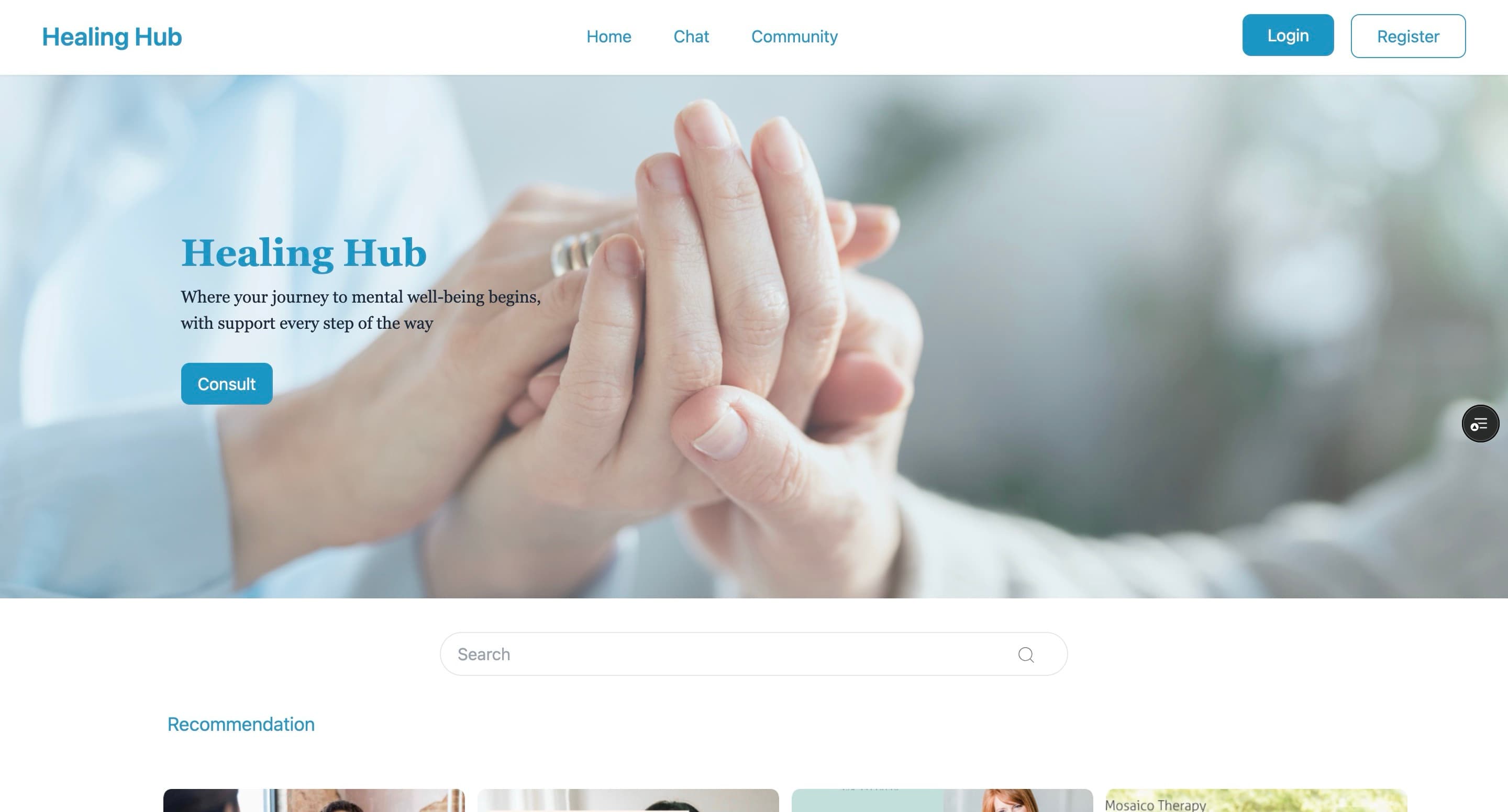 Screenshot of Healing Hub Social Platform