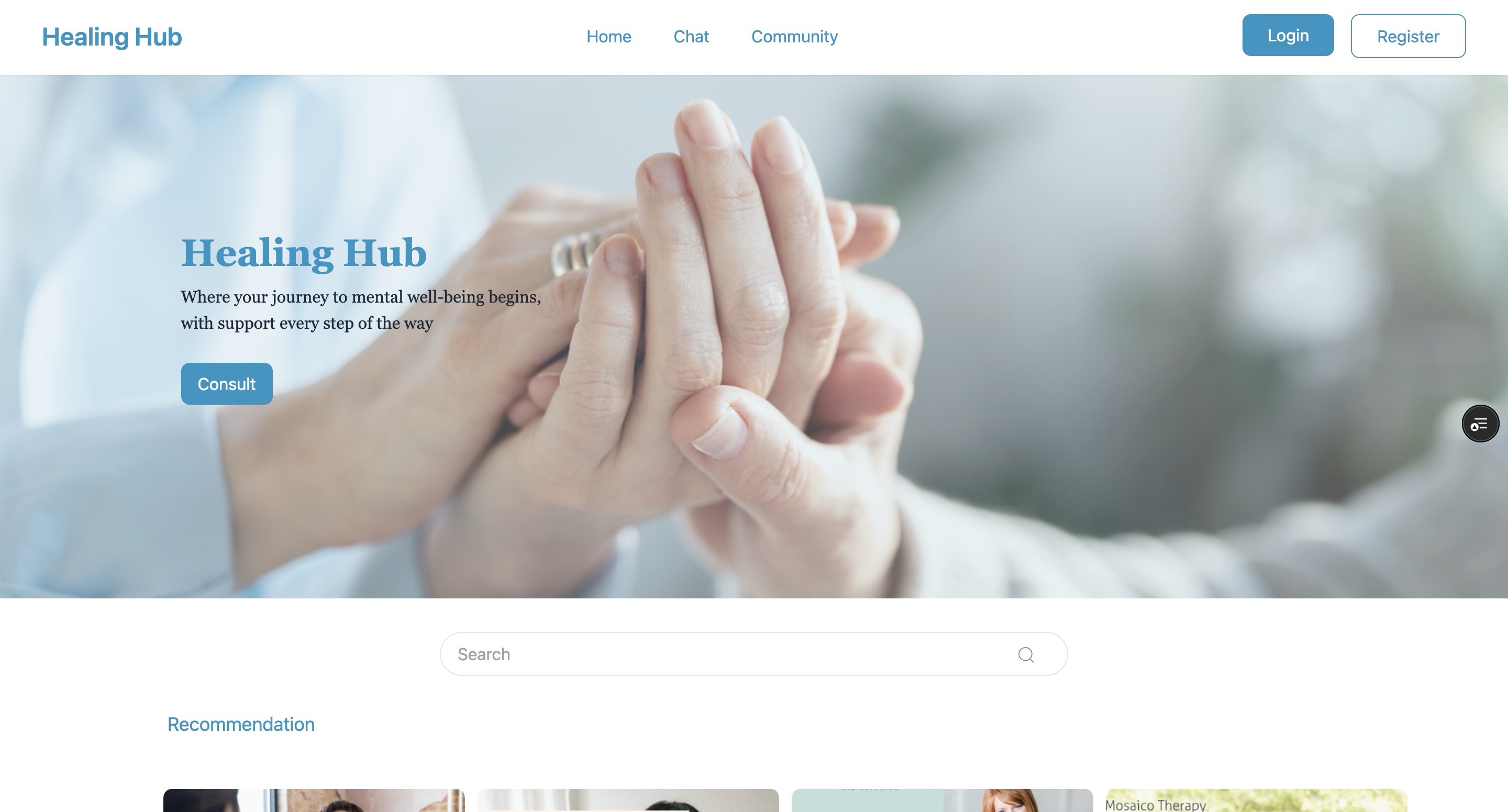 Screenshot of Healing Hub Social Platform